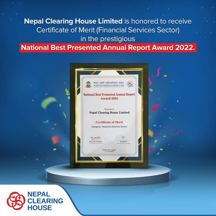 नेपाल क्लियरिङ हाउस ‘नेसनल बेस्ट प्रिजेन्टेट अवार्ड’ बाट सम्मानित